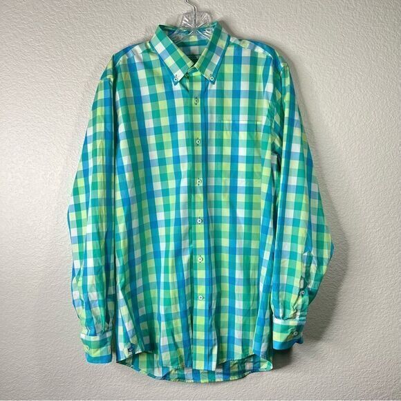 Southern Tide Mens Button Up Shirt Long Sleeve Check Stretch Pocket Green Medium - Picture 1 of 8